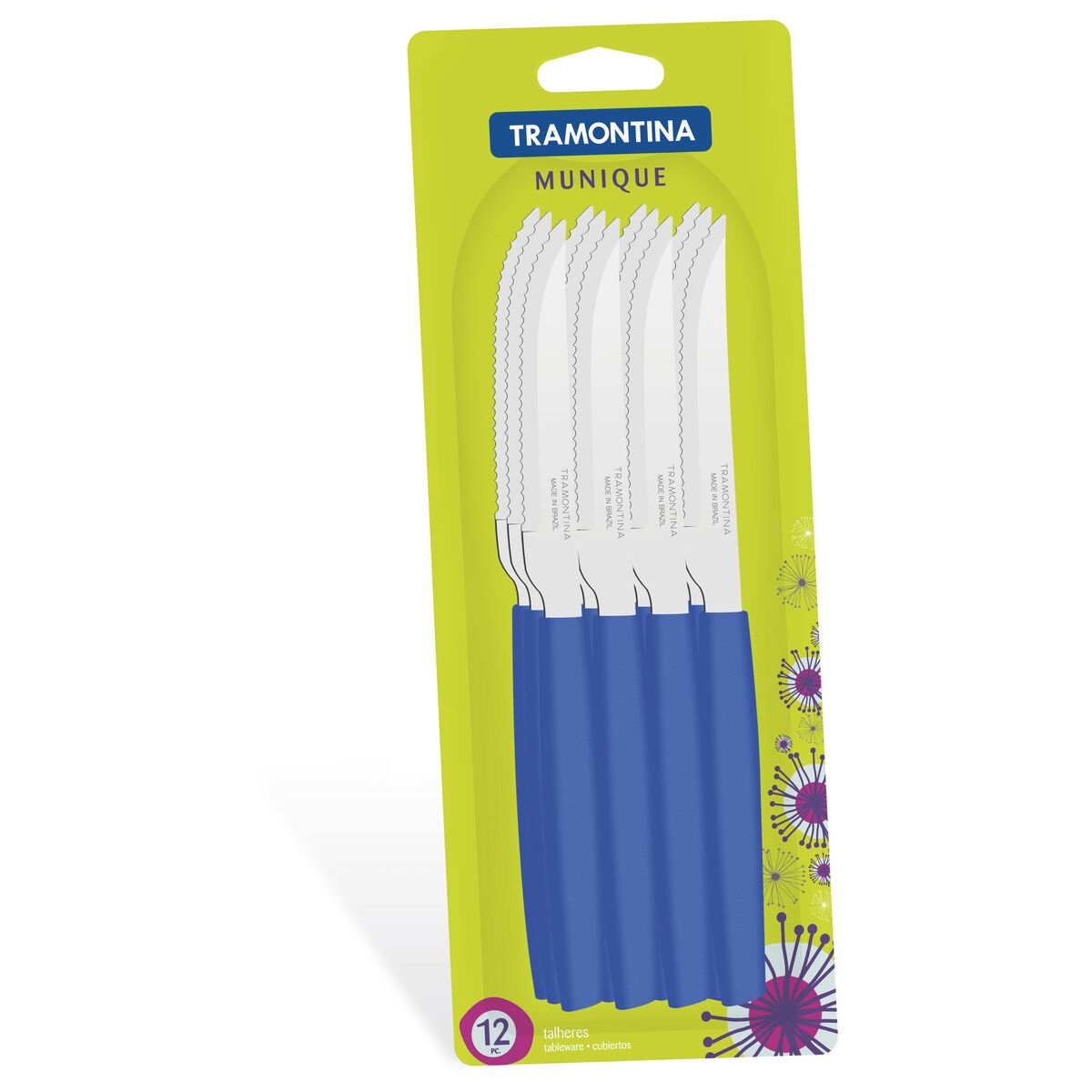 TRAMONTINA Munich 12-Piece Barbecue Knife Set - High-Durability Stainless Steel, Comfortable Polypropylene Handles, Long-Lasting Quality - Blue - Designed for High Performance and Durability