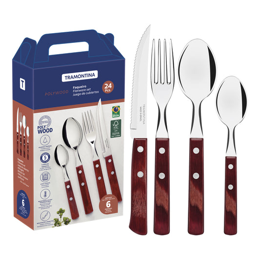Tramontina Polywood Cutlery Set - Red Wood, 24 Pieces