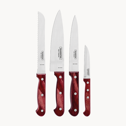 Tramontina 4-piece Knife Set, Red Wood, Polywood