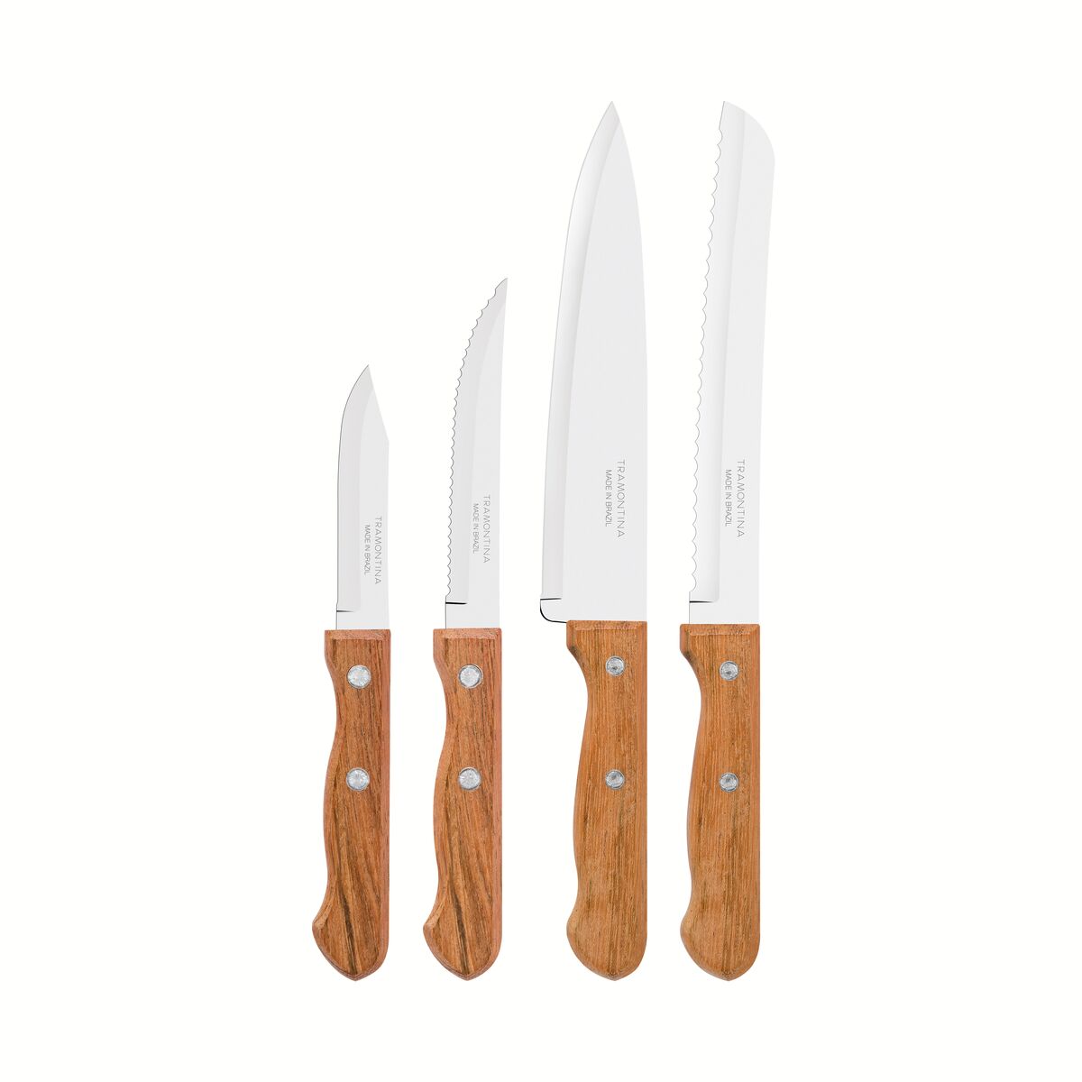 TRAMONTINA 4 Piece Chef Knives Set – Stainless Steel Kitchen Knives with Natural Wood Handles – Professional Cutting Tools for Meat, Vegetables & Fruits – Sharp & Durable Blades