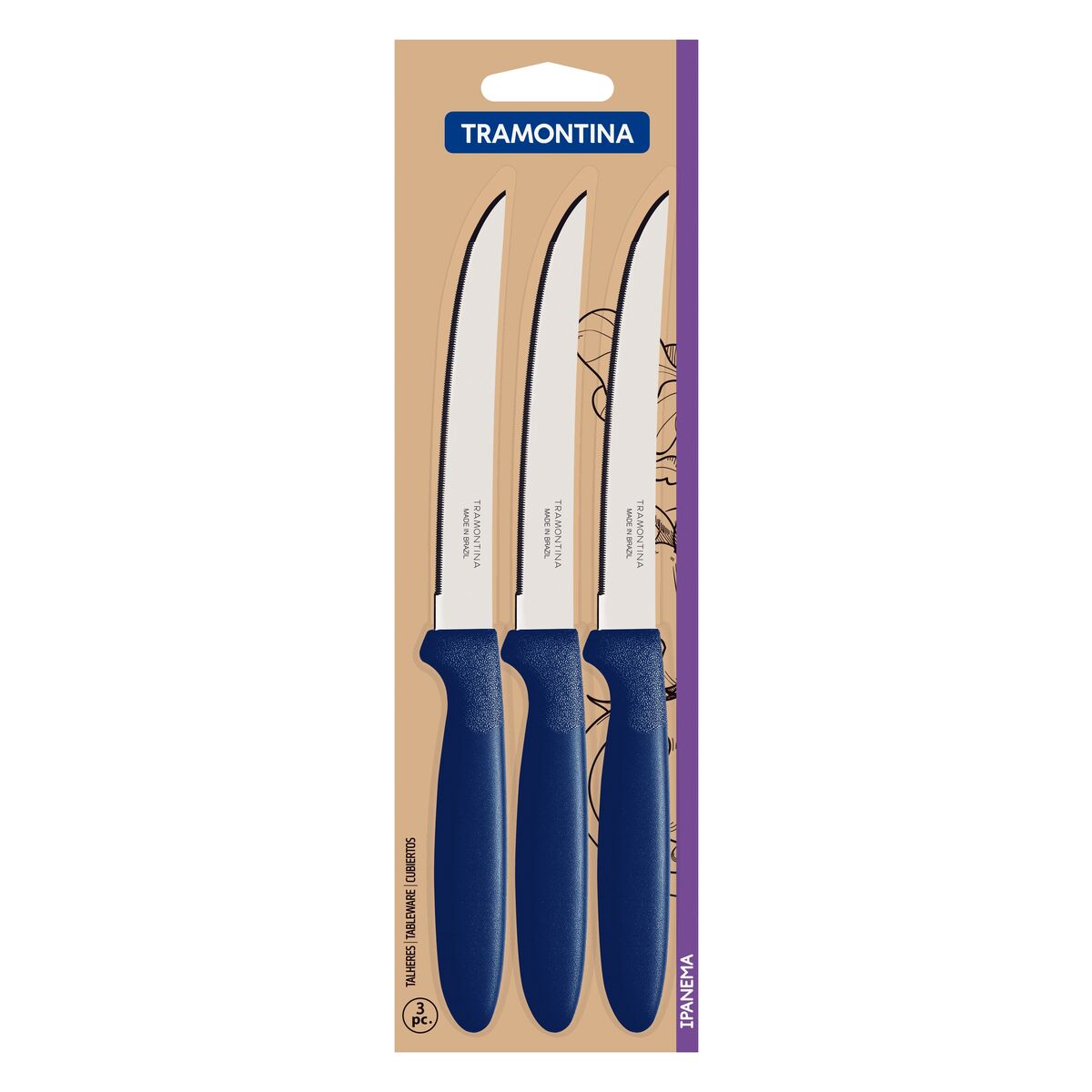TRAMONTINA Ipanema Steak Knife – Sharp Serrated Edge Stainless Steel Blade with Polypropylene Handle – Durable and Comfortable for Steak, BBQ, and Kitchen Use – 1 Piece