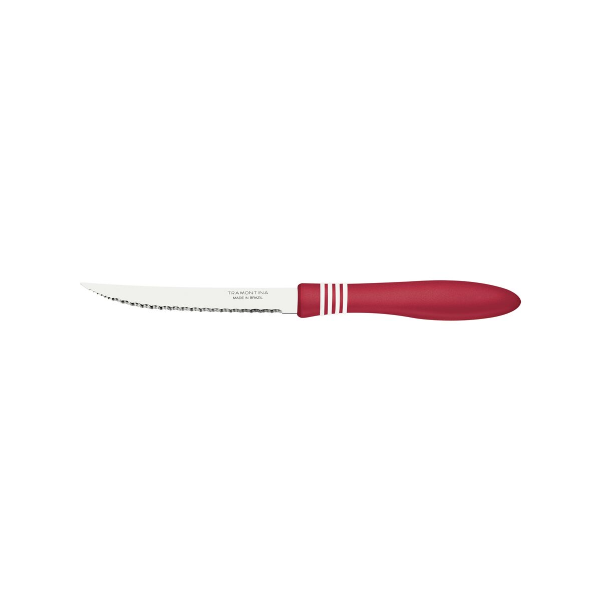 TRAMONTINA Steak Knife Set of 2 - 22 cm Stainless Steel Serrated Blades, Durable Red Polypropylene Handles, Precision Cutting for Meat, Comfortable Grip, Dishwasher Safe