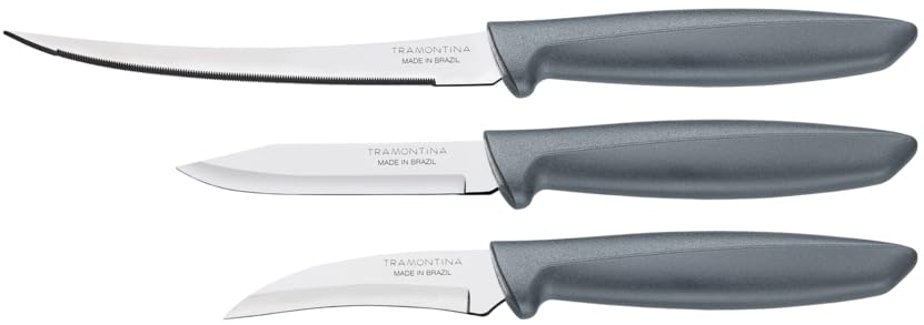 Tramontina Plenus 3 Pieces Knife Set with Stainless Steel Blade and Gray Polypropylene Handle