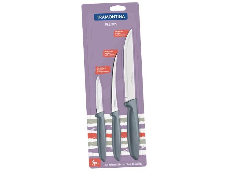 Tramontina Plenus 3 Pieces Knife Set with Stainless Steel Blade and Gray Polypropylene Handle