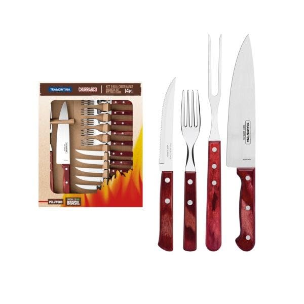 Tramontina 14-Piece Fork and Knife Set with Durable Polywood Red Handles