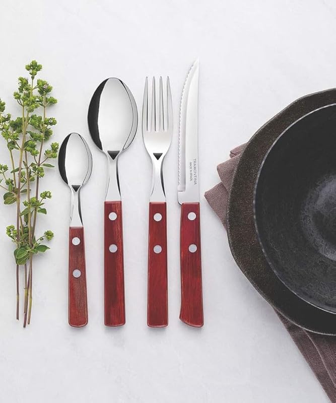 Tramontina 24-Piece Red Technobois Cutlery Set