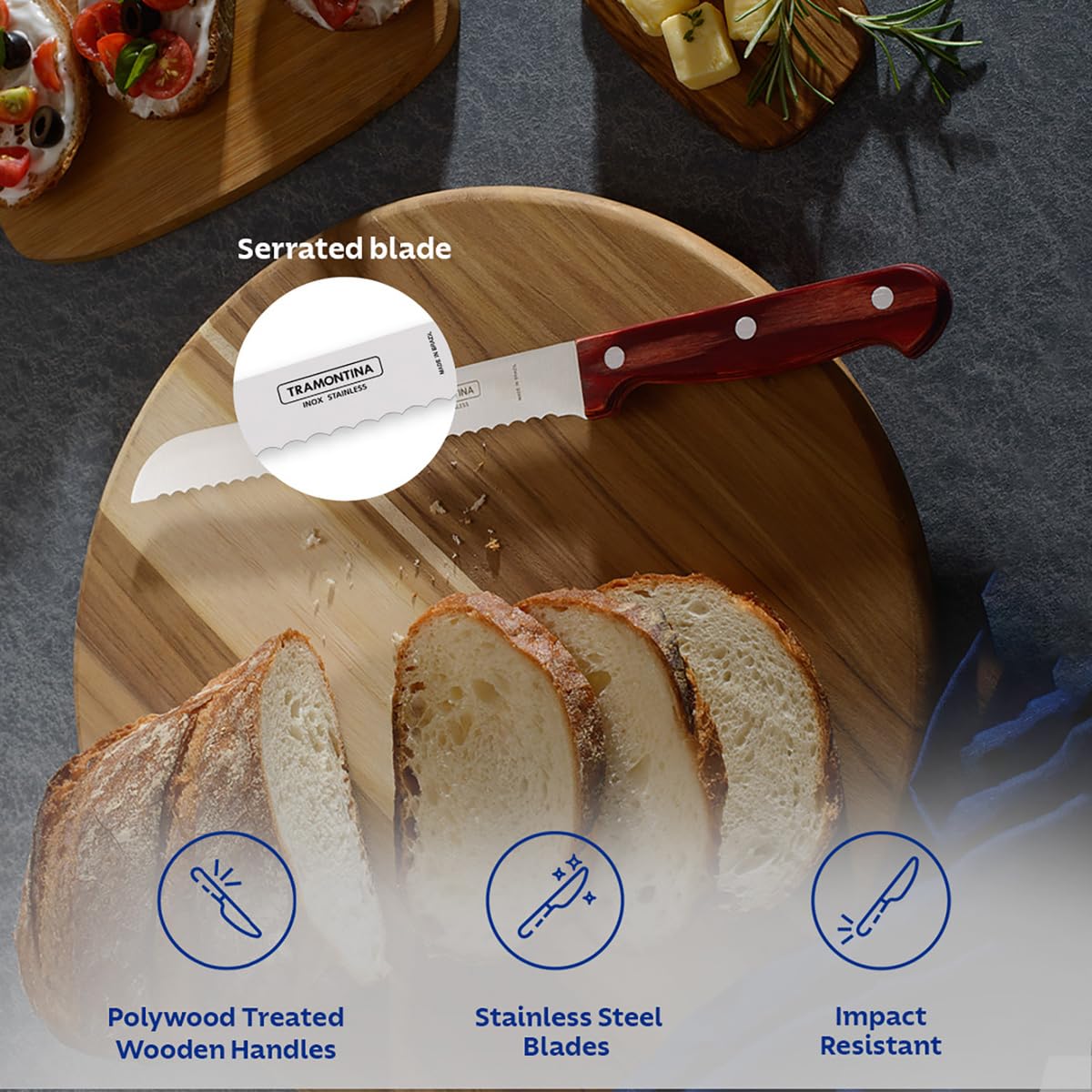 Tramontina Polywood Stainless Steel Bread Knife with Wooden Handle