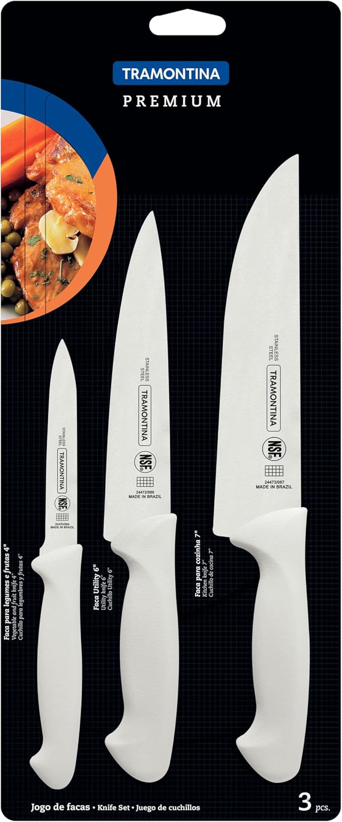 Tramontina 3-Piece Knife Set, White | ShararCo